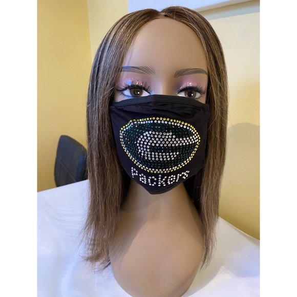 Green Bay Packers Bling Face Mask Front Logo - Picture 5 of 10
